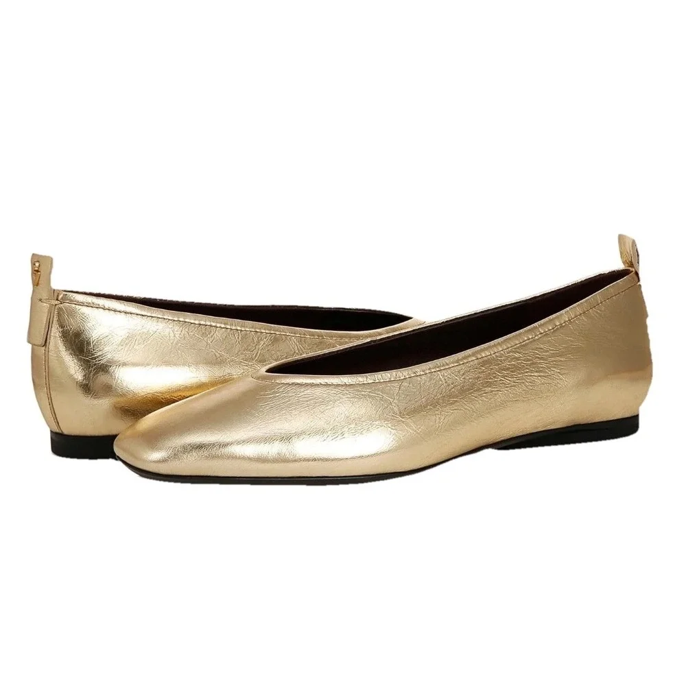 27 EDIT Naturalizer Carla Gold Premium Leather Square Toe Ballet Flats 9